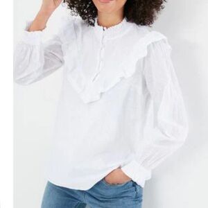 Joules Blouse Womens Size 14 Charlotte Frill Pop Over Embroidered Peasant Cotton